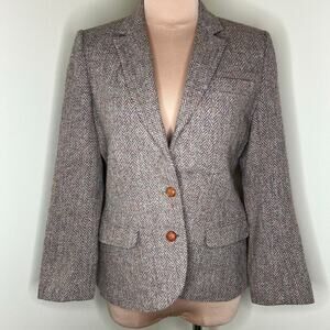 Vintage Richard Evans Wool Blazer Jacket 10 Womens Herringbone Tweed Work Office